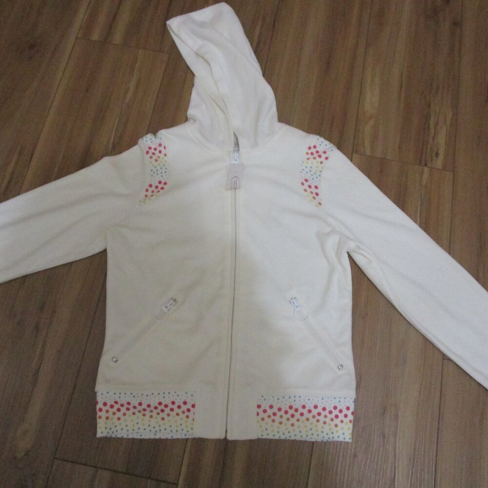 NWT Talbots Kids Size 14 Terry Hooded Ivory Sweatshirt Long Sleeve Zip Pockets